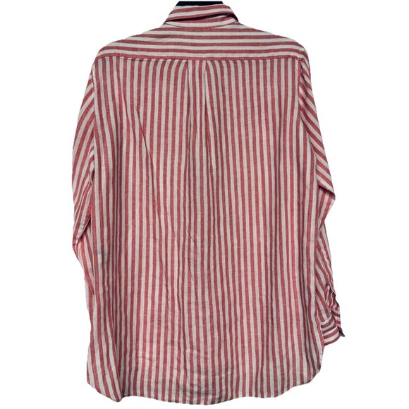Lauren Ralph Lauren Women’s S 100% Linen Striped Hi Low Tunic Top Pink & White - Picture 2 of 4